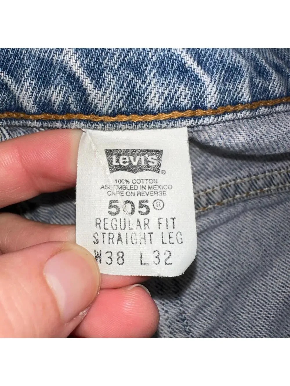 Levis 505 Vintage 90s Mexico Orange Tab Jeans 38x32 Blue Light Wash Act 36x30
